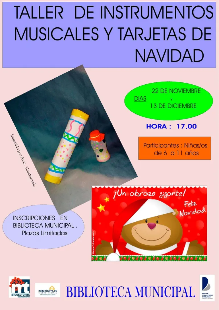 evento imagen del cartel del taller de instrumentos musicales, noviembre 2017