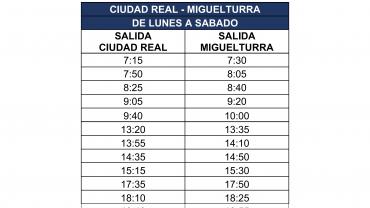 imagen cartel nuevos horarios de autobús entre Miguelturra y Ciudad Real a partir del 26 de mayo de 2020