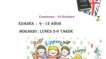 imagen cartel anunciador del club infantil de lectura en inglés, 2019