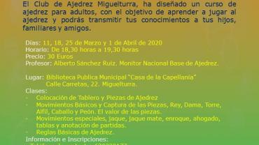 imagen cartel curso de ajedrez Miguelturra, marzo abril 2020