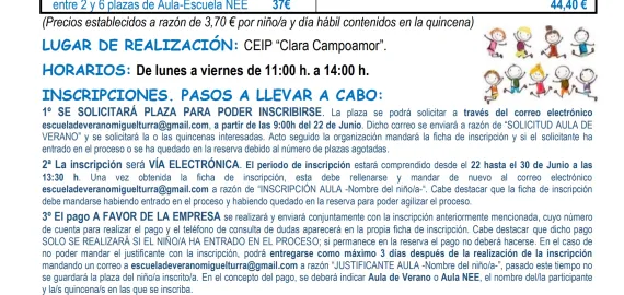 imagen cartel aula de verano 2022 Miguelturra