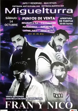 concierto Fran y Nico, 14 octubre 2023