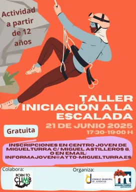 Cartel taller iniciación a la Escalada, verano Juventud Miguelturra 2025